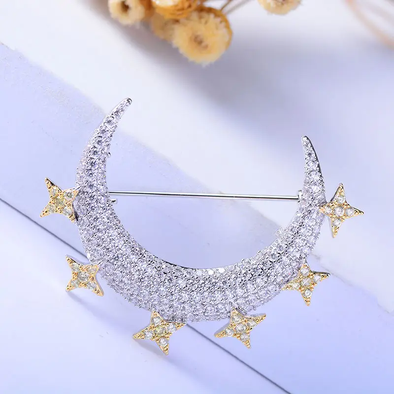 Fashion Style Corsage Micro-Inlaid Zircon Two-Color Moon