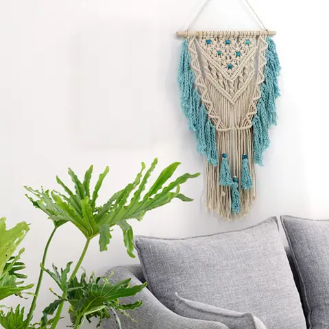 Hand-Woven Cotton Rope Tapestry Bohemian Pendant Simple Home
