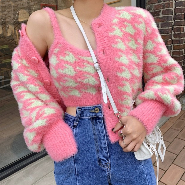 Camisole Long Sleeve Sweater Cardigan Set