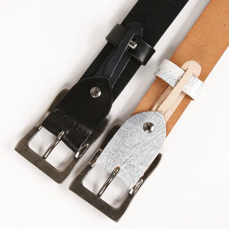 Leather 3.5 Wide Men's And Women's Hollow Rivet Belt