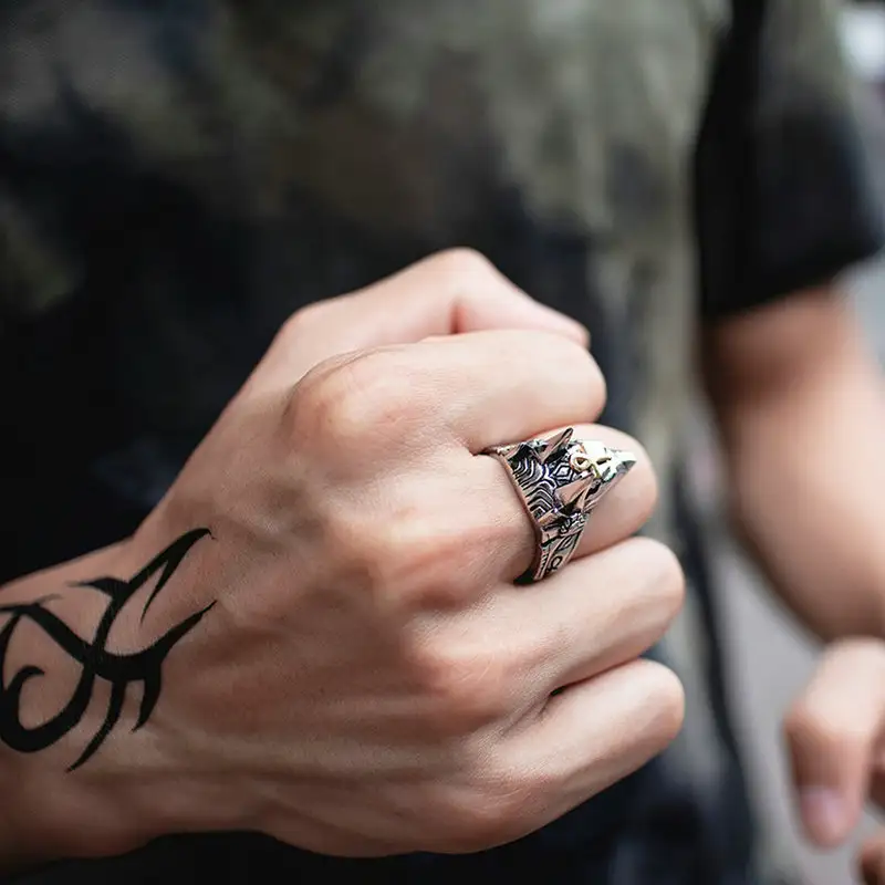 Cross Wolf Head Ring