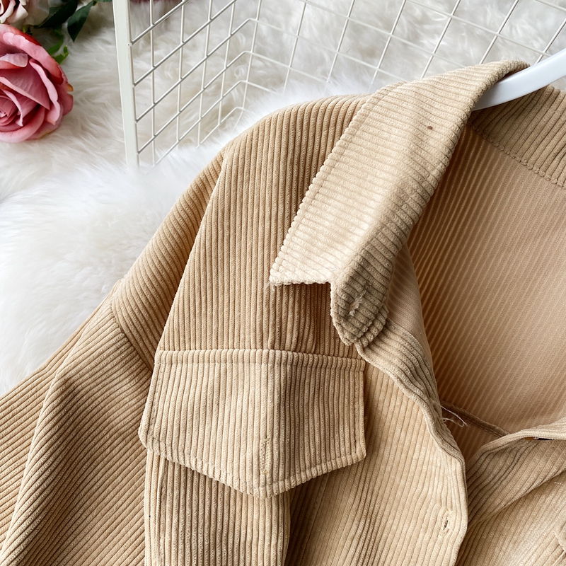 Waist Slimming Irregular Mid-length Corduroy Shirt Dress