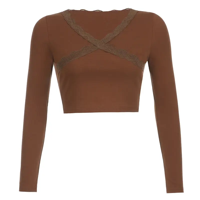 Lace Stitching Slim Long-Sleeved Bottoming T-Shirt Women
