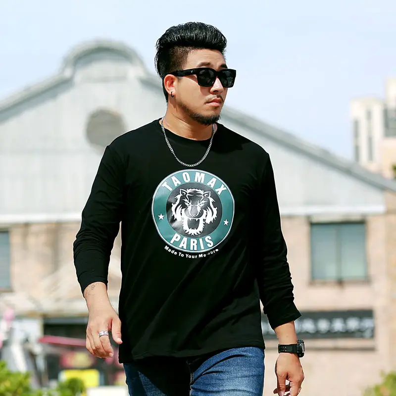Long Sleeve Cotton Loose Printed Round Neck T-shirt
