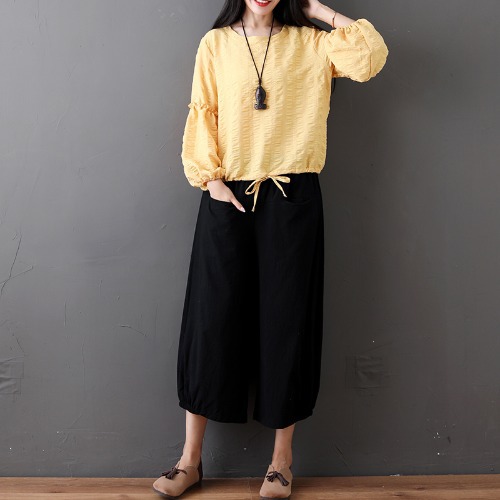 Autumn New Fashion Loose And Fat MM Thin Lantern Sleeve Top And Wide Leg Pants Suit