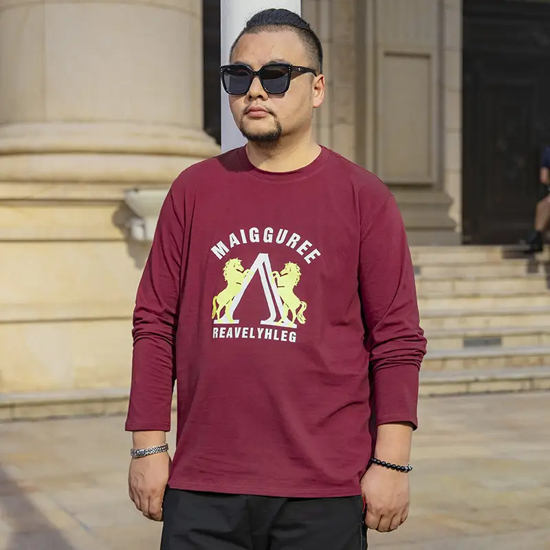 Men's Plus Size long Sleeve Loose Round Neck Print T-shirt