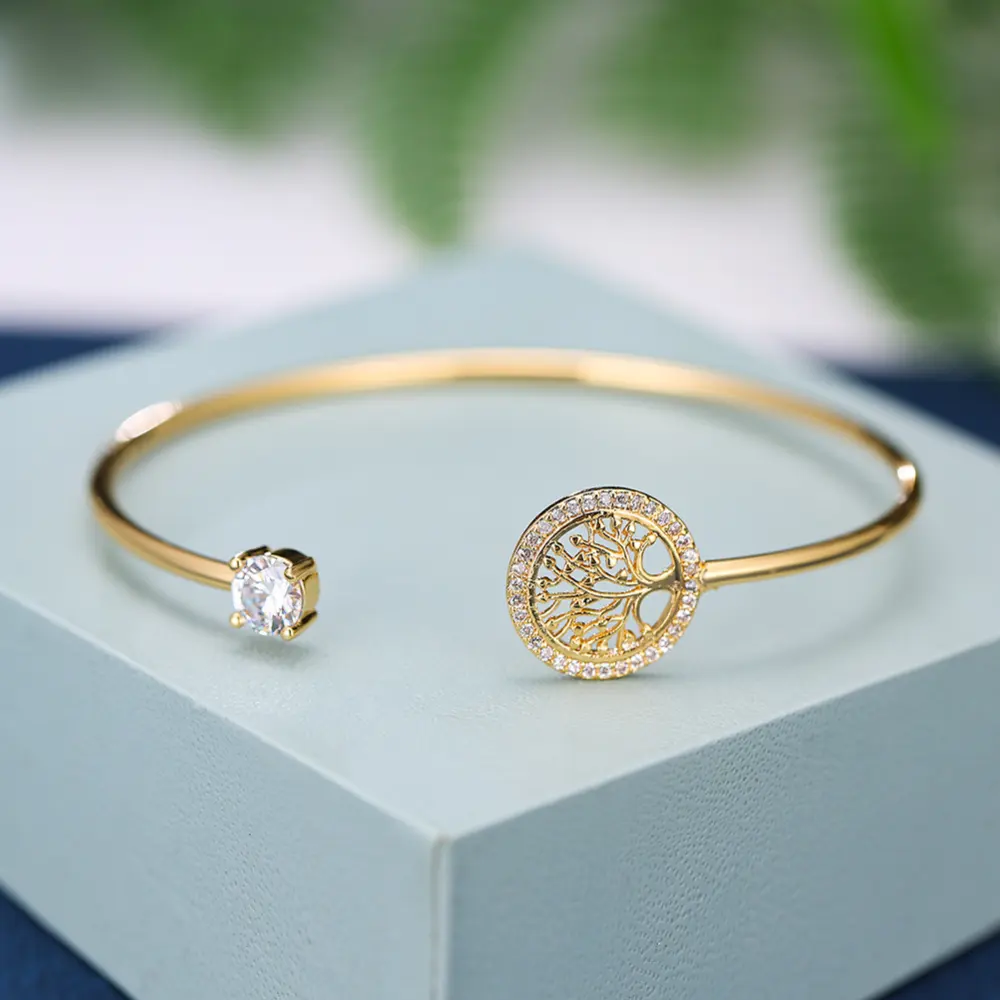 Gold Hope Tree White Diamond Bracelet Women Elegant Retro