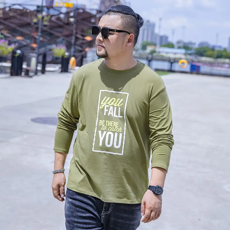 Fashion Plus Size Men's Round Neck Loose Long Sleeve T-shirt