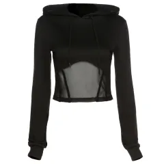 The Design Of A Small Number Of Mesh Patchwork Hoodie - Black - View 1