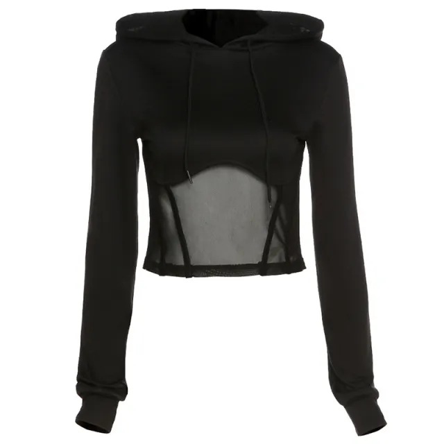 The Design Of A Small Number Of Mesh Patchwork Hoodie Black - Shop at LoveMi