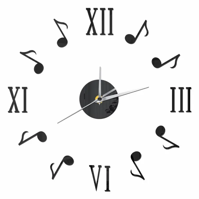 Roman Note Mute Retro Decorative Wall Clock Acrylic Mirror Effect Wall Sticker Black - Shop at LoveMi