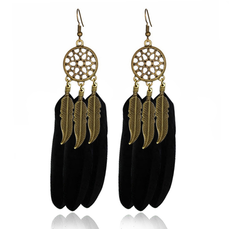 Geometric Mesh Hollow Feather Earrings Women