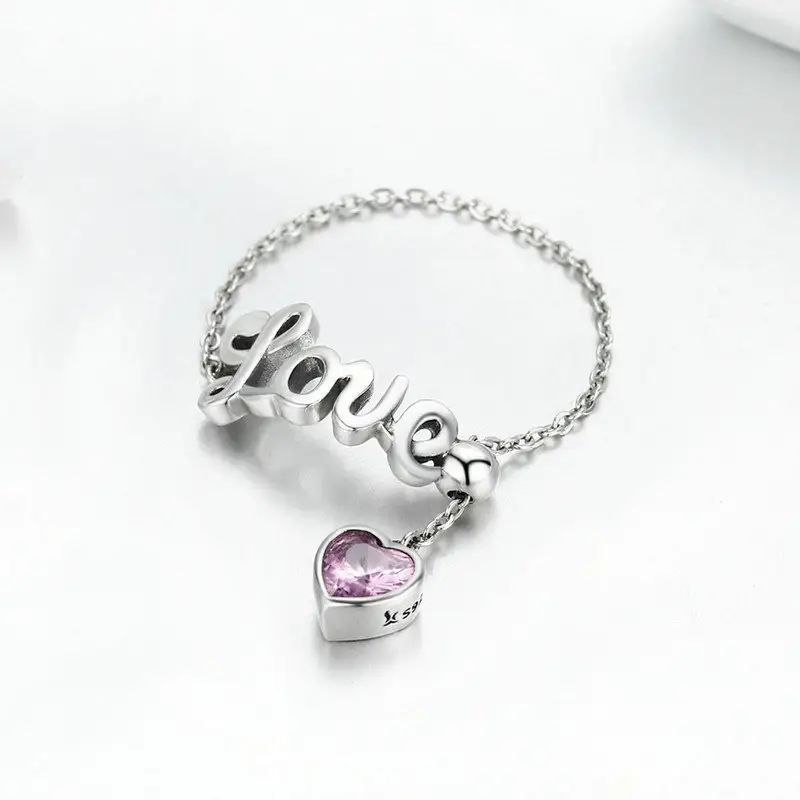 Ladies 925 Silver Beautiful Love Chain Ring