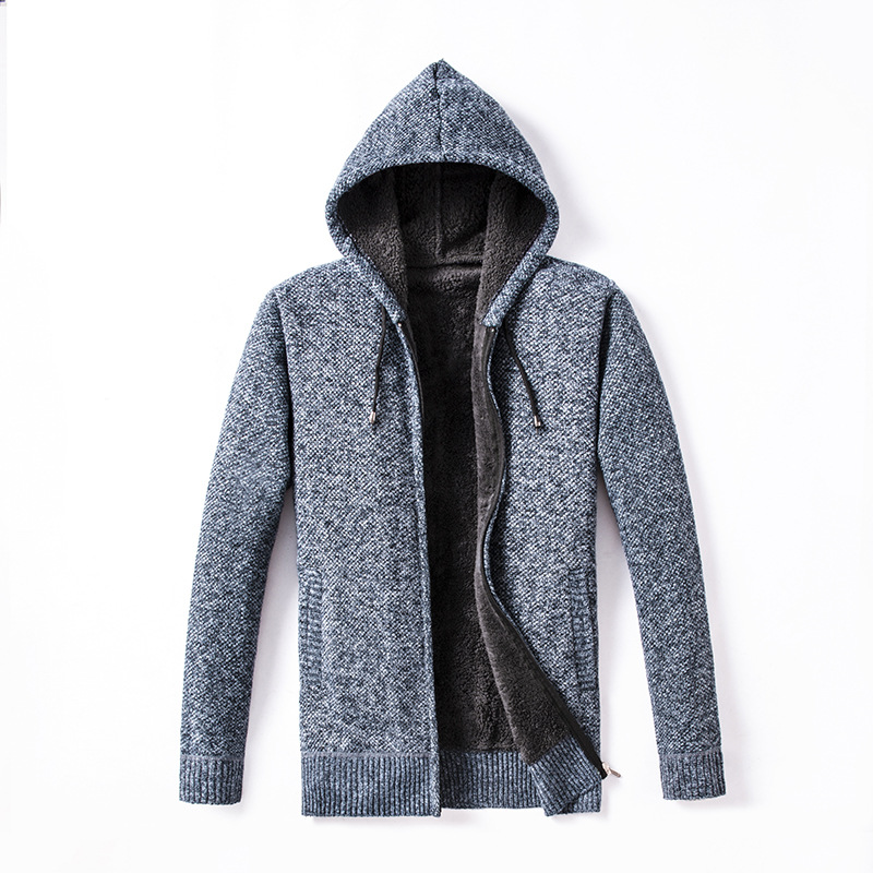 Hooded Cardigan Plus Velvet Padded Sweater Coat Men's Zipper Coat Sweater
