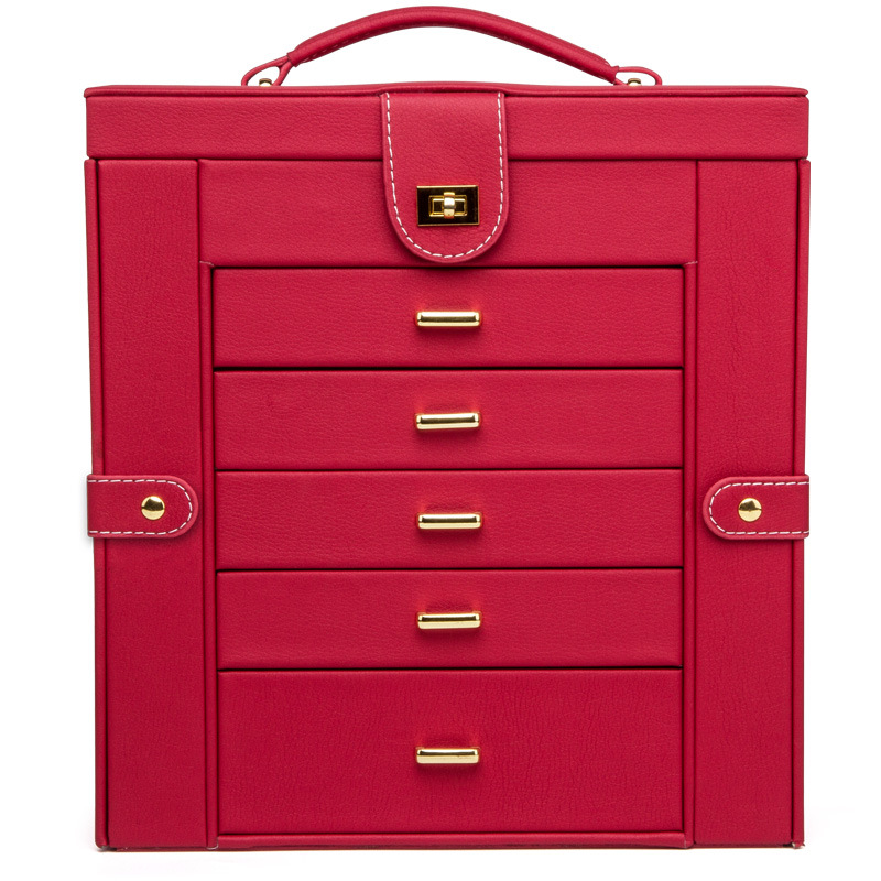 Multi-Layer Large Capacity Hand Jewelry Earrings Earrings Watch Storage Box in Red