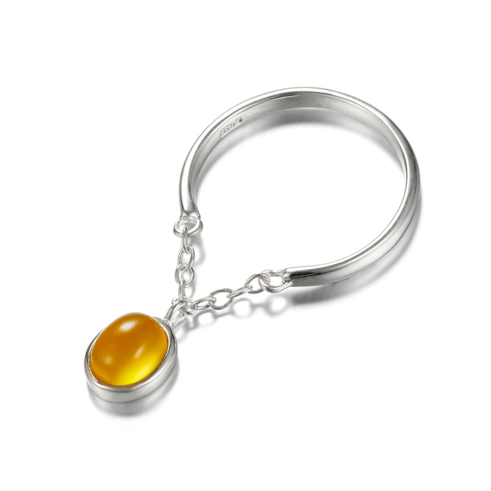 Sterling Silver Plain Silver Female Temperament Wild Personality Yellow Chalcedony