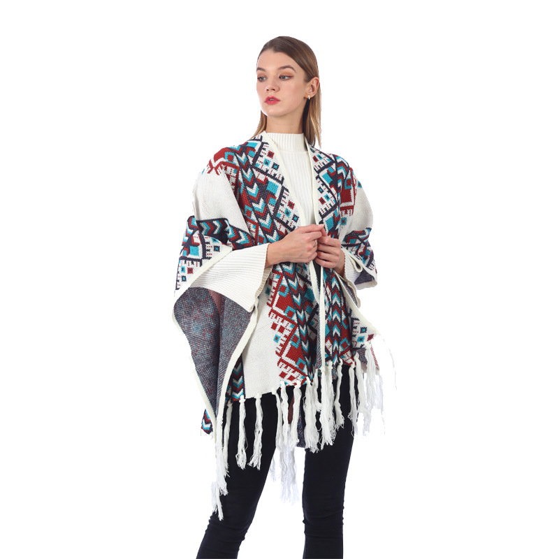 Ethnic Style Mixed Color Jacquard Shawl Dual-Use