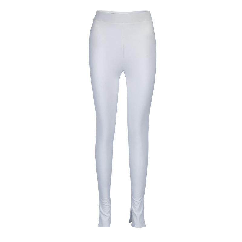 Skinny High-Waist Casual Trousers With Striped Ankle Slits