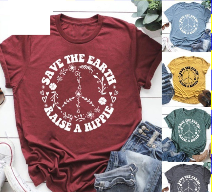 Save The Earth Raise A Hippie Print Short Sleeve