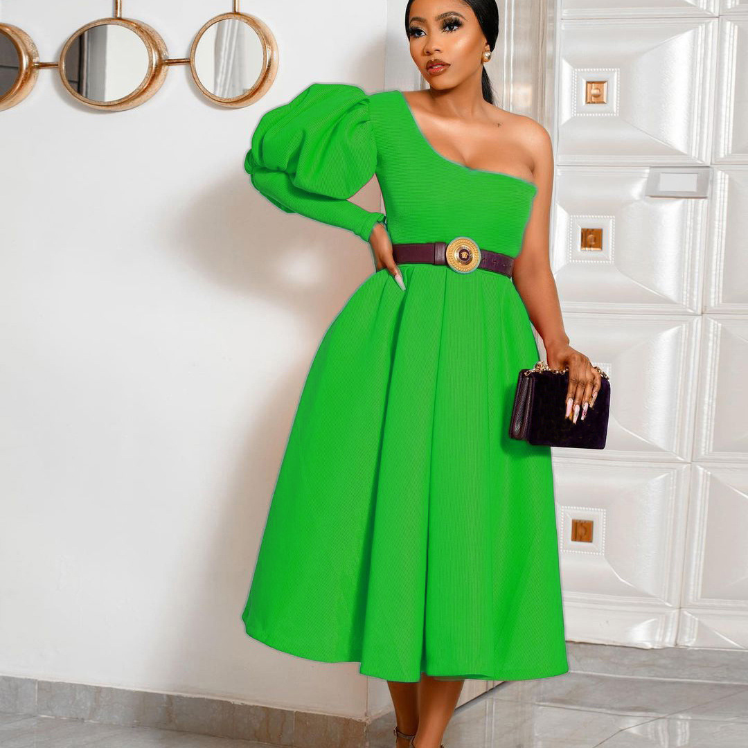 Off-The-Shoulder Bubble-Sleeve Evening Dress, picture 4 of 5