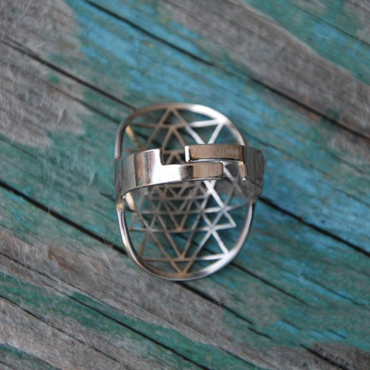 Sacred Geometry Openwork Adjustable Ring