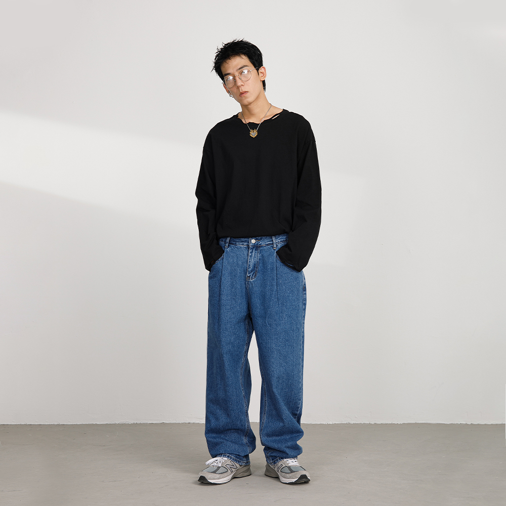 Loose and Versatile Hem Round Neck Long Sleeve T-shirt