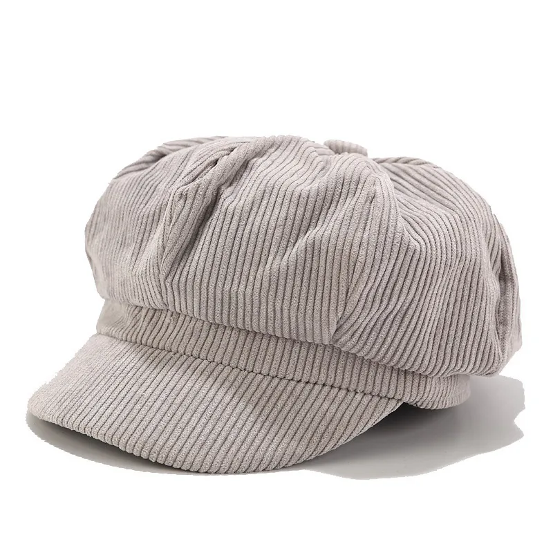 Pure Color Corduroy Hat Women's Trendy Wild Literary Cap - Grey