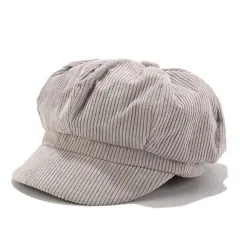 Pure Color Corduroy Hat Women's Trendy Wild Literary Cap - Grey - View 1