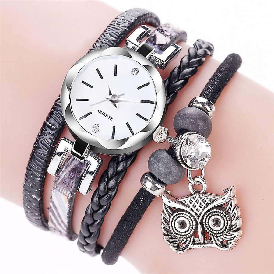 Owl Circle Bracelet Watch New Winding Watch Pu Small Twist Ladies Hand