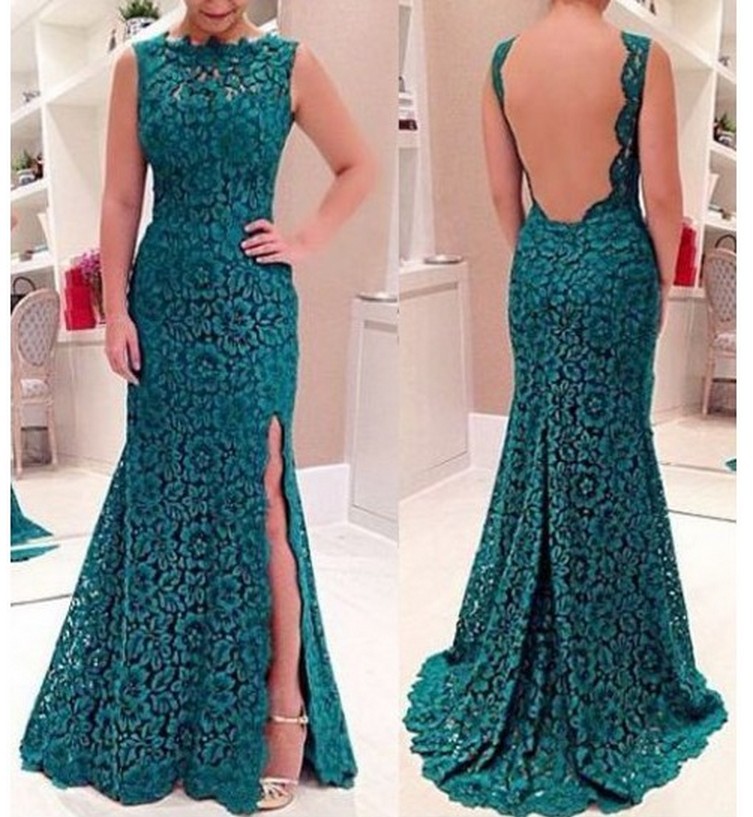 Ladies Lace Hollow Sexy Backless Evening Dress