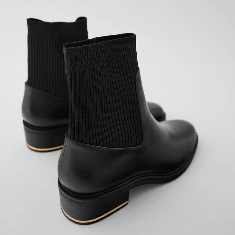 Black Thick Heel Low Barrel Round Head Martin Boots