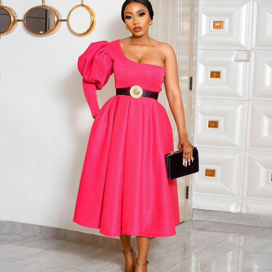 Off-The-Shoulder Bubble-Sleeve Evening Dress, picture 3 of 5