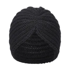 New Winter Knitted Nail Pearl Headscarf Hat Bohemian Knotted Warm Headband - Black - View 1