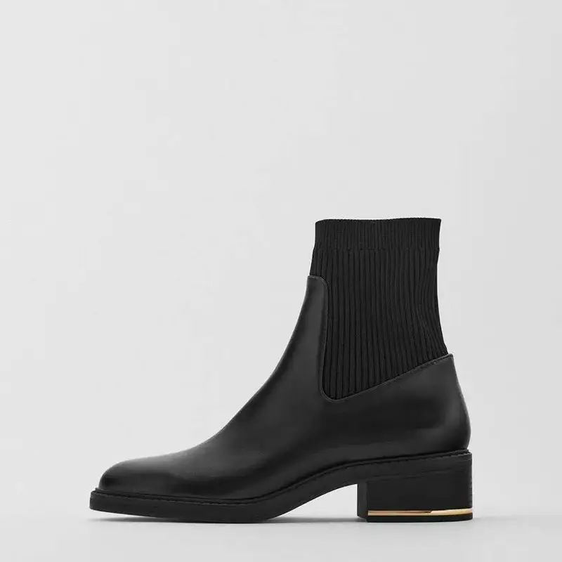 Black Thick Heel Low Barrel Round Head Martin Boots