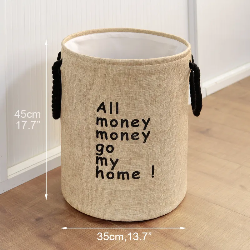 Cotton And Linen Folding Storage Laundry Basket - Khaki