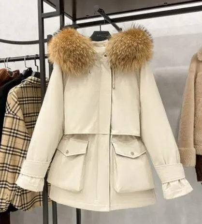 Large Natural Raccoon Fox Fur Hooded Winter Down Coat Raccoon Fur - Shop at LoveMi