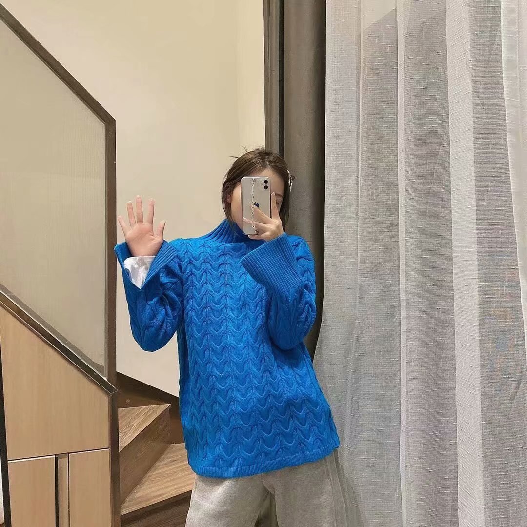 Women's Lazy Style Loose Linen Pattern Turtleneck Thick Knit Sweater