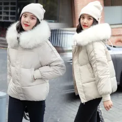 Large Fur Collar Thick Padded Jacket Down Women Short Slim Fit - White - View 1