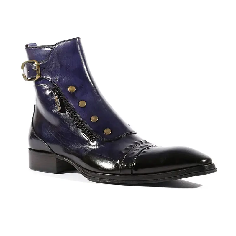Pointed Square Toe Polished Short Side Zipper All-match Men's Boots