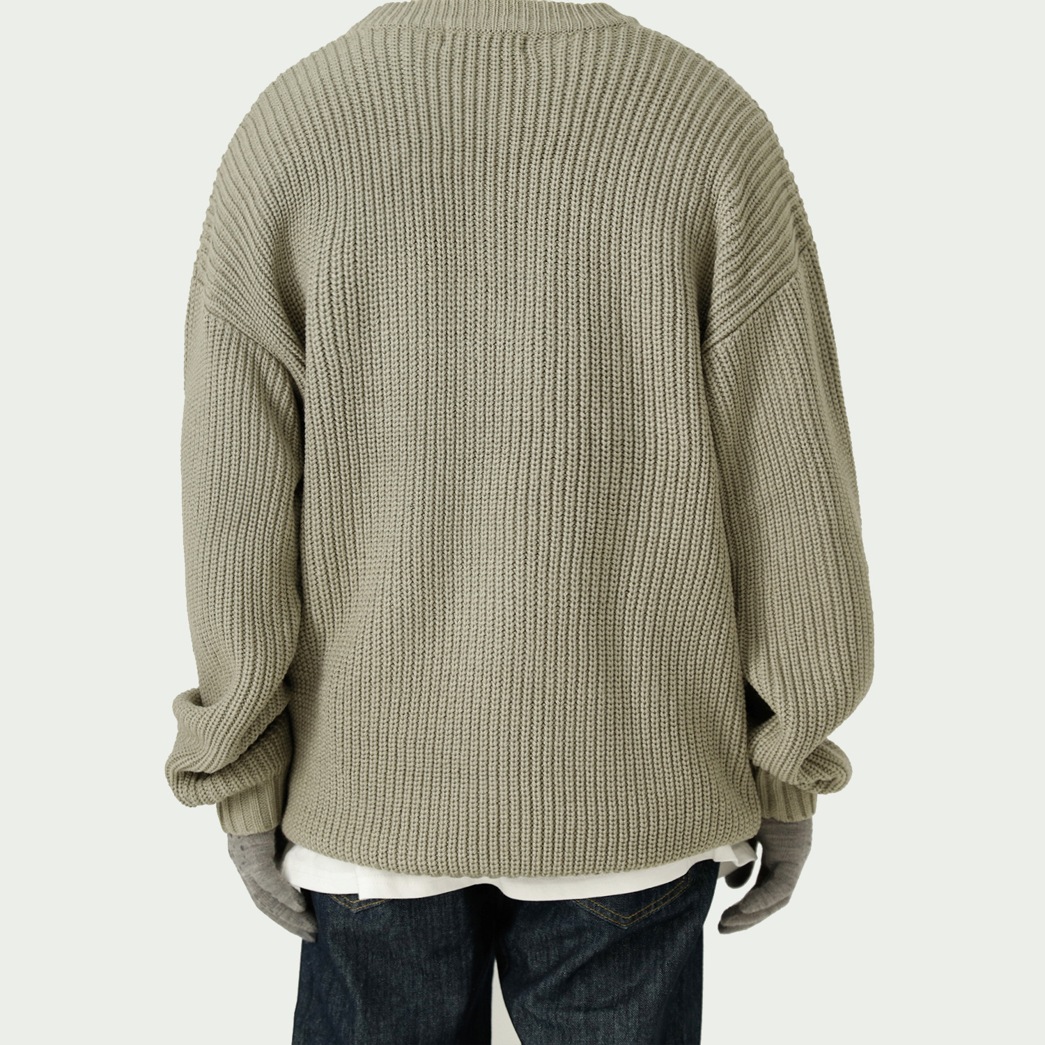 Solid Color Loose Knit Round Neck Letter Sweater