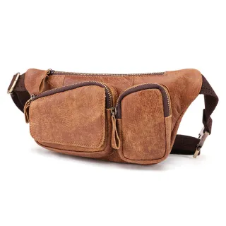 Genuine Leather Men's Chest Bag Nubuck Leather Retro Phone Belt Bag - Brown