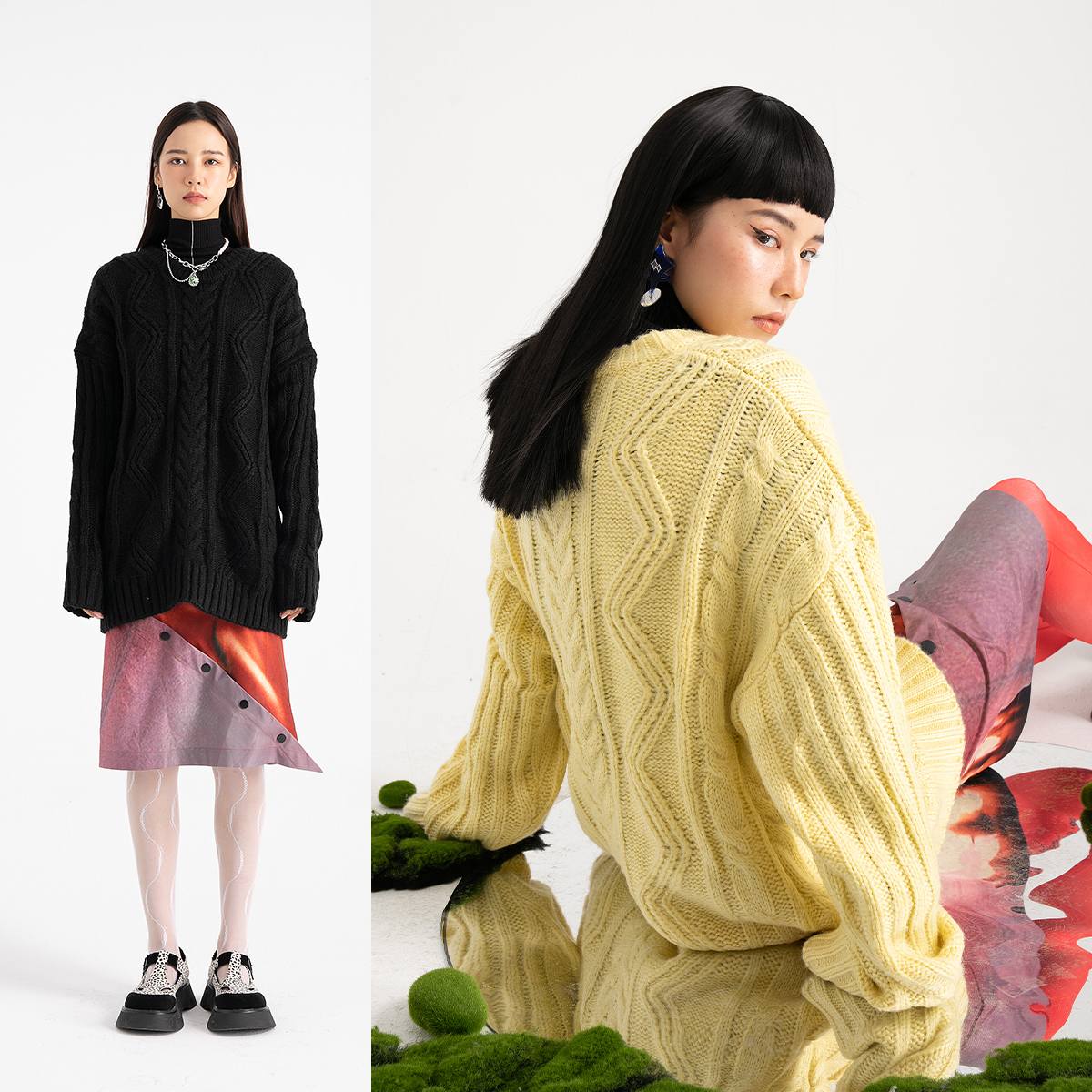 Twisted Knit Thick Needle Round Neck Pullover Sweater