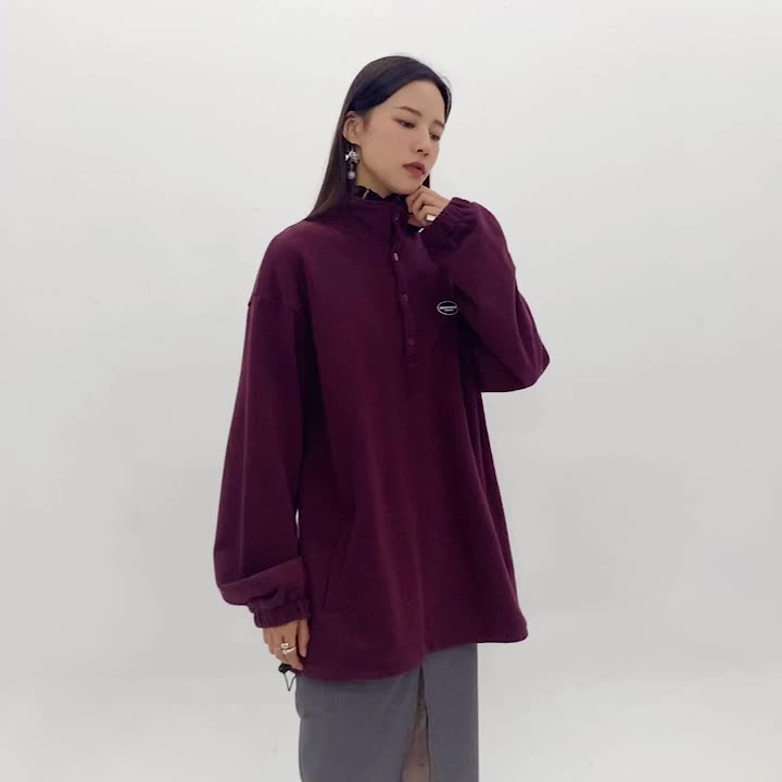 Loose and Thick Casual Retro Stand Collar Plus Velvet Pullover Sweater