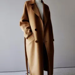 Ladies Mid-length Double-sided Woolen Coat With Waist - Caramel Colour - View 1