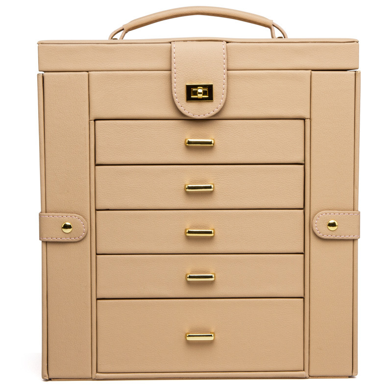 Multi-Layer Large Capacity Hand Jewelry Earrings Earrings Watch Storage Box in Beige