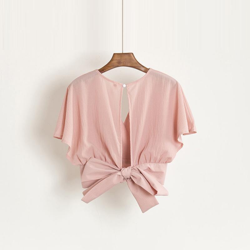 Summer Back Bow Tie V-neck Halter Waist Ahort Aexy Ahirt