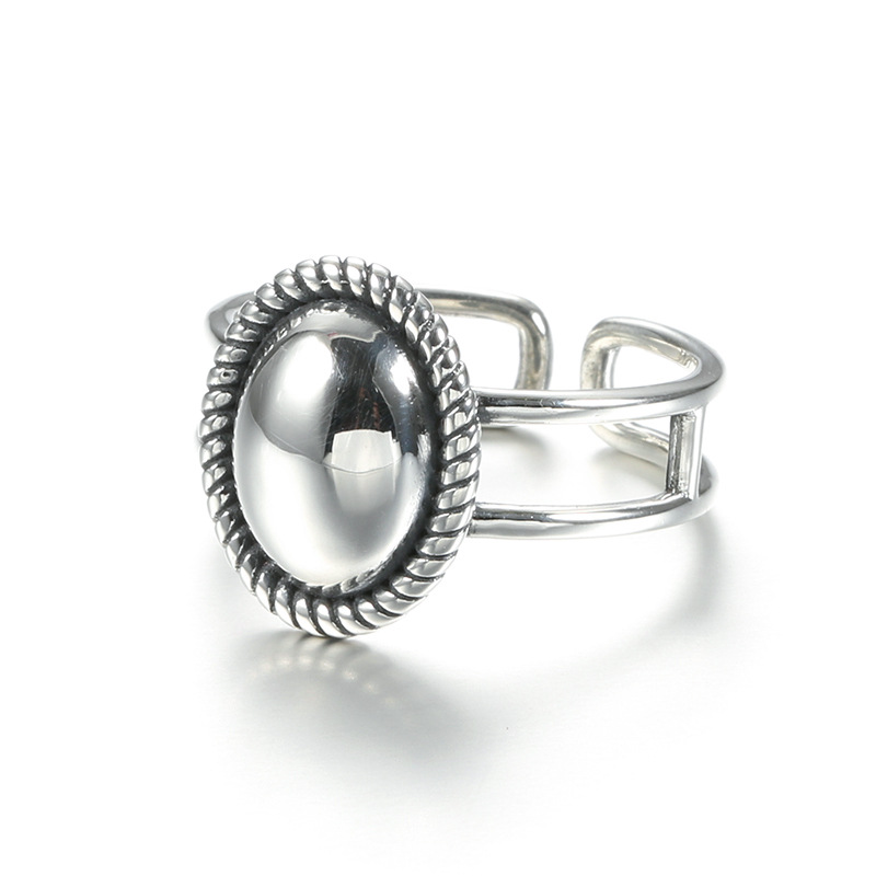 S925 Sterling Silver Double Oval Ring Plaid Wave