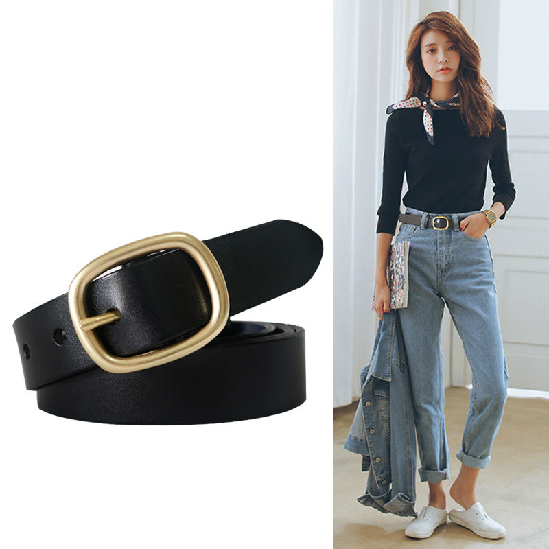 Pure Cowhide Leather Belt With Copper Buckle