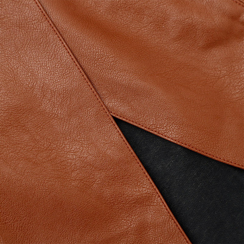 تنورة جلد PU بتصميم غير متماثل وخصر عالي للنساء