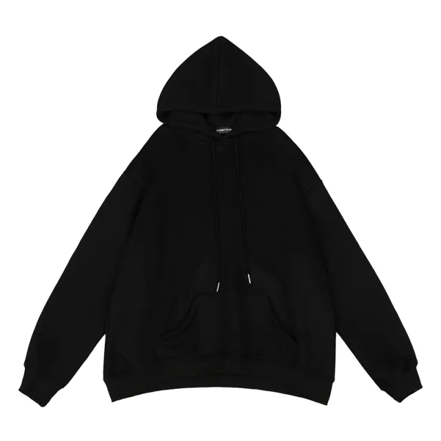 Foam Printing Solid Color Hooded Plus Fleece Sweater Black - Shop at LoveMi